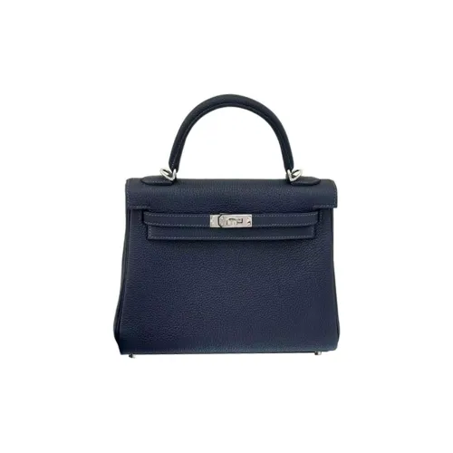 HERMES Kelly Коровья кожа Togo Сумка Kelly Двойной Straps Сумка Женские Темно-синий Мозаика Синий