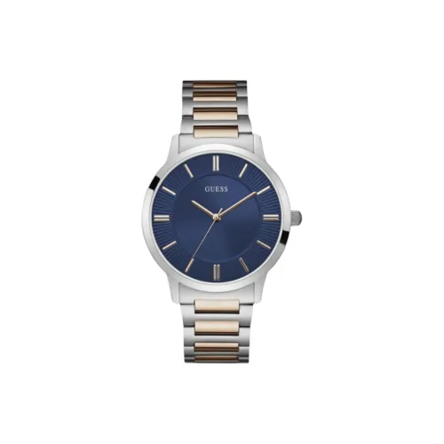 GUESS Мужские часы Кварцевый механизм Ремешок из нержавеющей стали 44 мм Синий циферблат