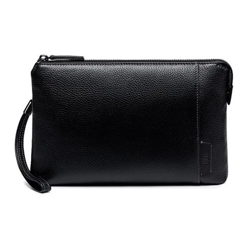 HLA Клатч из крупнозернистой текстуры коровьей кожи ручной работы кошелек большой мужской черный