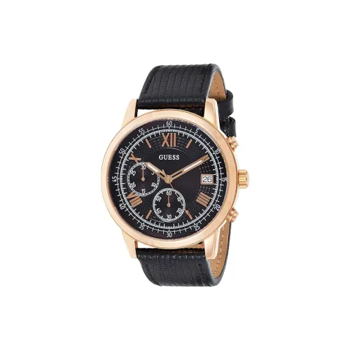 GUESS Наручные часы Кварцевый механизм Кожаный ремешок 44 мм Черный циферблат Мужские часы