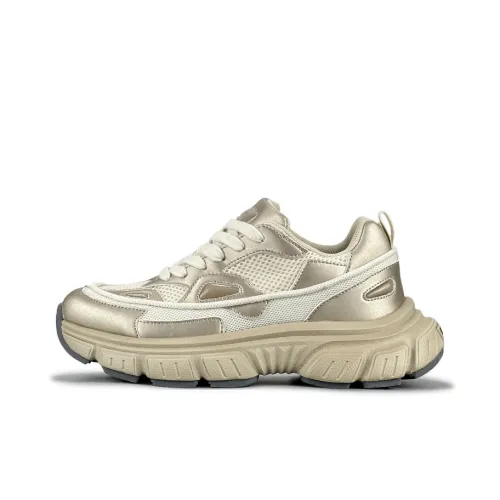 LuzaoT SUPER DRAG Амортизаторы Shock Absorbers Противоскользящие Устойчивые к истиранию Низкий Топ Кроссовки с Толстой Подошвой Женские Золотые