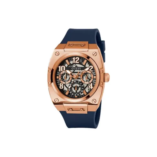 GUESS Мужские часы Кварцевый механизм Силиконовый ремешок 43 мм Черный циферблат