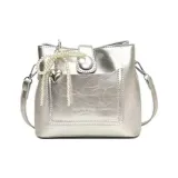 Серебряная ведрообразная сумка, стиль позиционирования