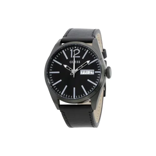 GUESS Наручные часы Кварцевый механизм Кожаный ремешок 45 мм Черный циферблат Мужские часы