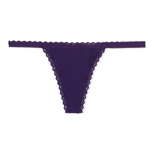 Victoria's Secret The LACIE Кружевная отделка Хлопок V STRING Трусики Тёмное стекло Нижнее белье Женские 1 упаковка Фиолетовый