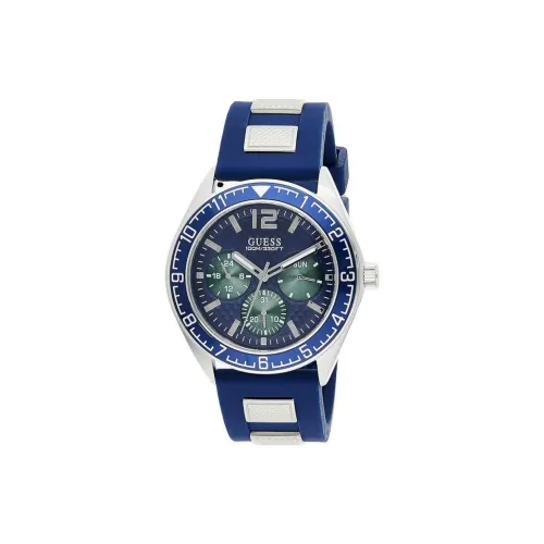 GUESS Мужские часы Кварцевый механизм Резиновый ремешок 46 мм Синий циферблат