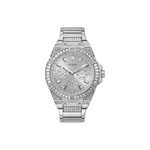 GUESS Мужские часы Кварцевый механизм Ремешок из нержавеющей стали 47 мм Серебристый циферблат