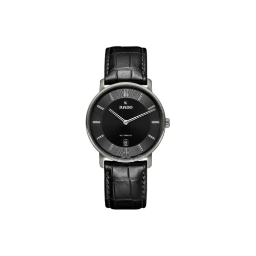 RADO Автоматический Механический Часы Мужские 40,7 мм Черный Циферблат Керамика Корпус Часы Кожаный Ремешок