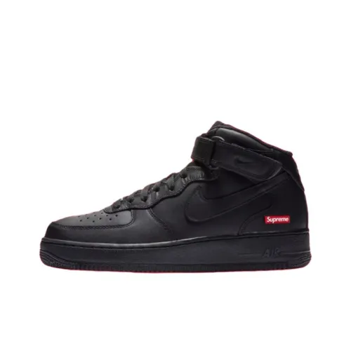 Supreme x Nike Air Force 1 Slip Resistant Abrasion Resistant MID Топ Скейтборд Кроссовки Унисекс Черный