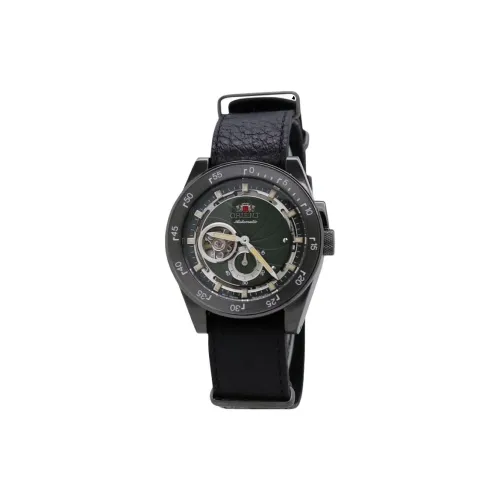 ORIENT Автоматический Механический Механизм Кожаный Ремешок Часы 40 мм Мужские Часы Зеленый Циферблат