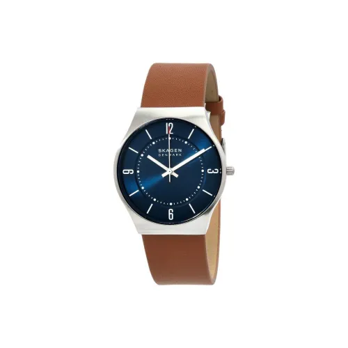 SKAGEN Watch Кварцевый механизм Кожаный ремешок 37 мм Синий циферблат Унисекс