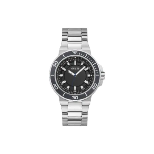 GUESS Мужские часы Кварцевый механизм Ремешок из нержавеющей стали 44 мм Черный циферблат