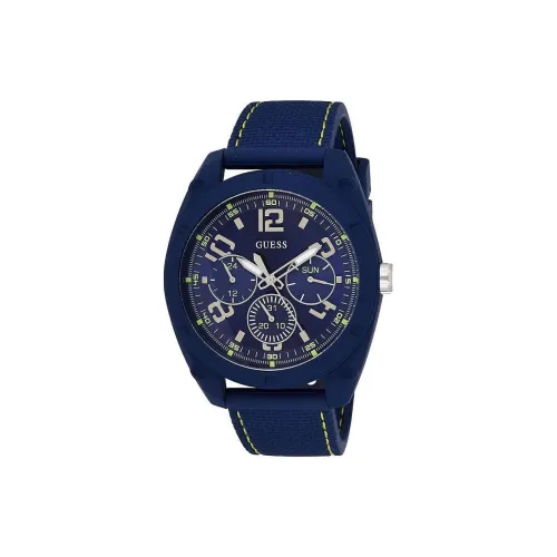 GUESS Мужские часы Кварцевый механизм Силиконовый ремешок 46 мм Синий циферблат