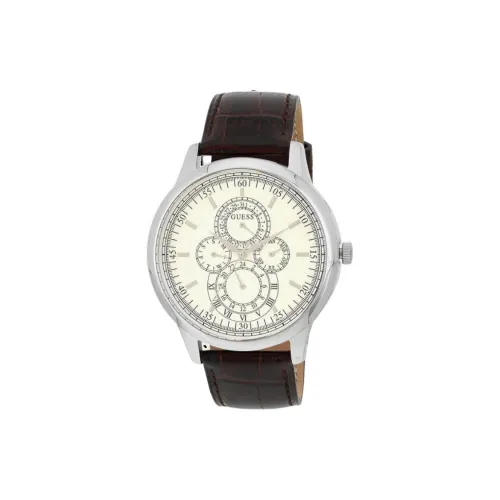 GUESS Наручные часы Кварцевый механизм Кожаный ремешок 46 мм Бежевый циферблат Часы Мужские часы
