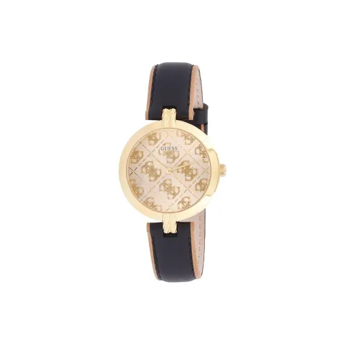 GUESS Наручные часы Кварцевый механизм Кожаный ремешок 38 мм Золотой циферблат Женские часы