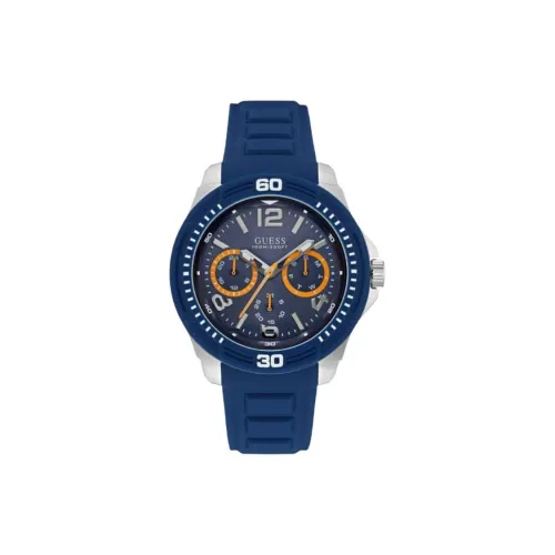 GUESS Мужские часы Кварцевый механизм Силиконовый ремешок 47 мм Синий циферблат