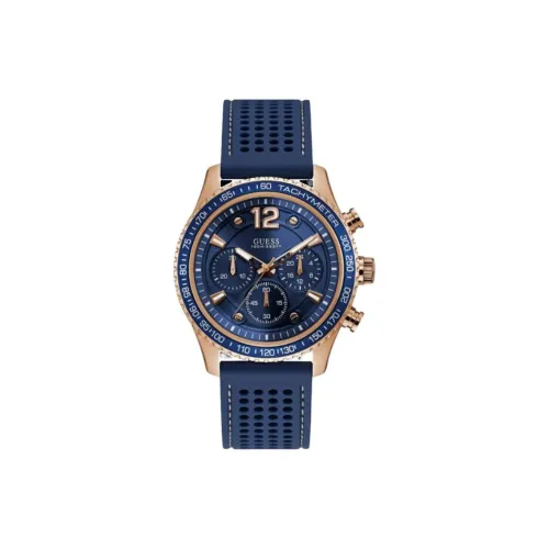 GUESS Мужские часы Кварцевый механизм Силиконовый ремешок 44 мм Синий циферблат