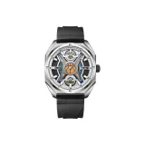 Серебряный корпус с белым циферблатом, черный ремешок