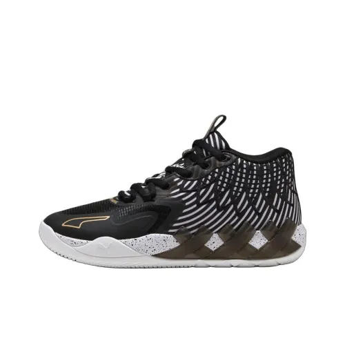 Foot Locker X PUMA MB.01 Slip-on Устойчивый к истиранию Баскетбольные кроссовки Mid Топ Мужские Черный Белый Золото