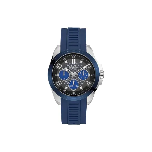GUESS Мужские часы Кварцевый механизм Силиконовый ремешок 44 мм Синий циферблат