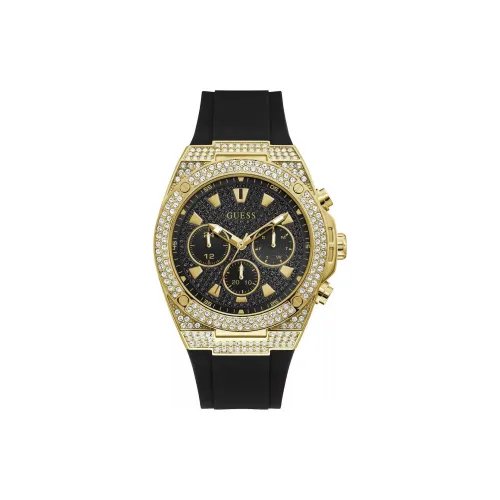 GUESS Наручные часы Кварцевый механизм Резиновый ремешок Черный циферблат Мужские часы