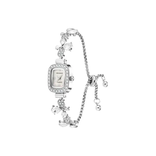 MELSMAO Цветочный дизайн Shadow Лист Женские Квадратный циферблат Наручные часы Кварцевый механизм Сплав Ремешок Часы Женские Часы Белый циферблат