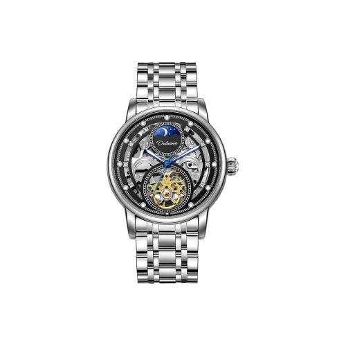 Dulunwe Автоматический Механический Механизм Стальной Ремешок Часы Мужские Черный Циферблат