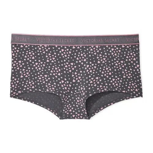 Victoria's Secret Хлопок Логотип Хлопок Boyshort Panty Tornado GREY Hearts Нижнее белье Женские 1 шт Серый