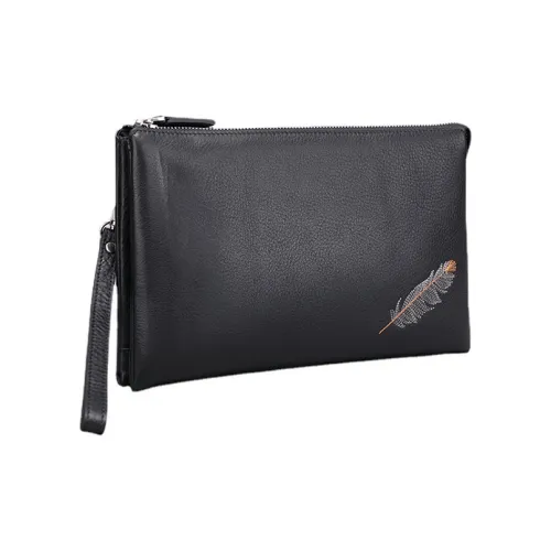 DOSRFINI Клатч из крупнозернистой текстуры коровьей кожи большой мужской черный