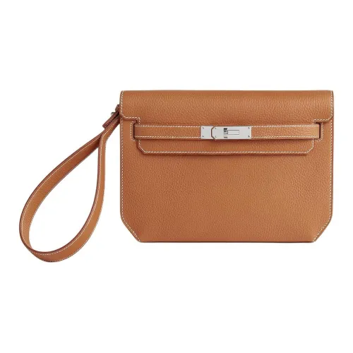 HERMES Kelly Depeches Коровья кожа Клатч Мужской Naturel SABLE Светло-чайный