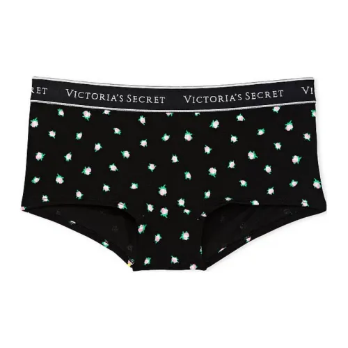 Victoria's Secret Хлопок Логотип Хлопок Бойшорт Трусы Черные Розовые Цветы Нижнее белье Женское 1 Пачка Черный