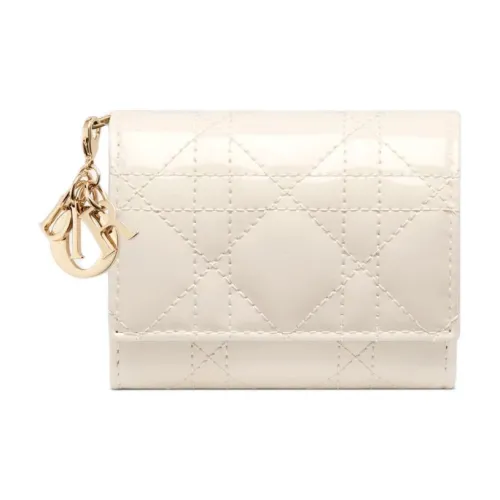 DIOR Lady Dior Лакированная кожа Телячья кожа Кошелек Женские Сливочный