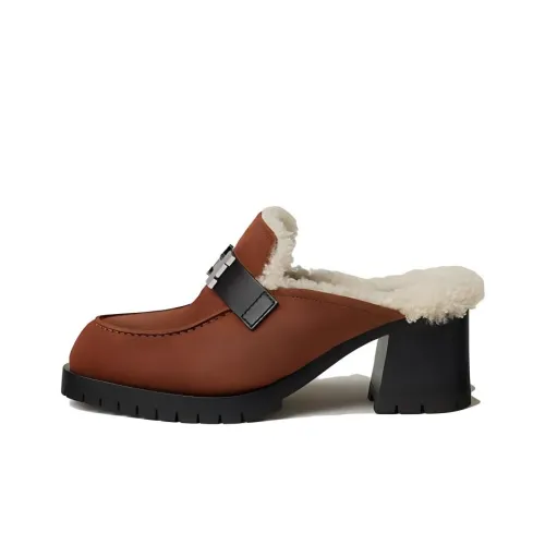 HERMES Flore Домашние тапочки 6 см Женские Коричневый