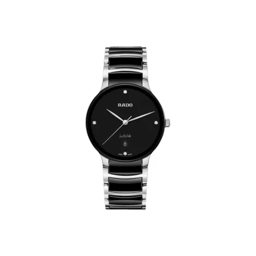 RADO Кварцевый механизм Мужские часы Циферблат 39,5 мм Черный корпус Нержавеющая сталь Керамический ремешок Нержавеющая сталь