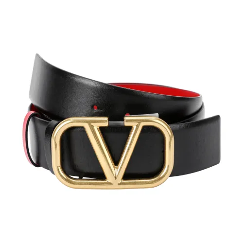 Valentino Гладкая отделка Телячья кожа Двойной сторона Кожаные ремни Женские Черный Ширина 4CM