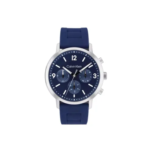 CALVIN KLEIN Мужские часы Кварцевый механизм Силиконовый ремешок 44 мм Синий циферблат