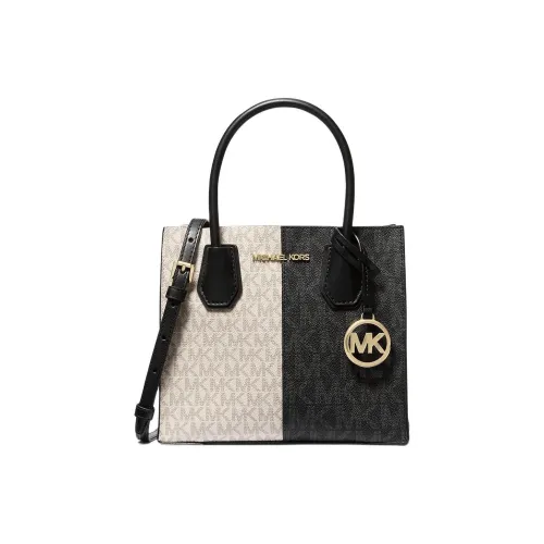 MICHAEL KORS Mercer Покрытый холст Через плечо Сумка Средний Женский Черный и Бежевый