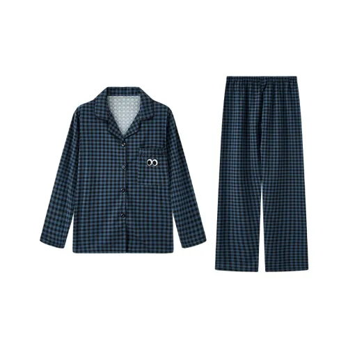 Sleep Pajama Set Unisex Blue Black Checkered