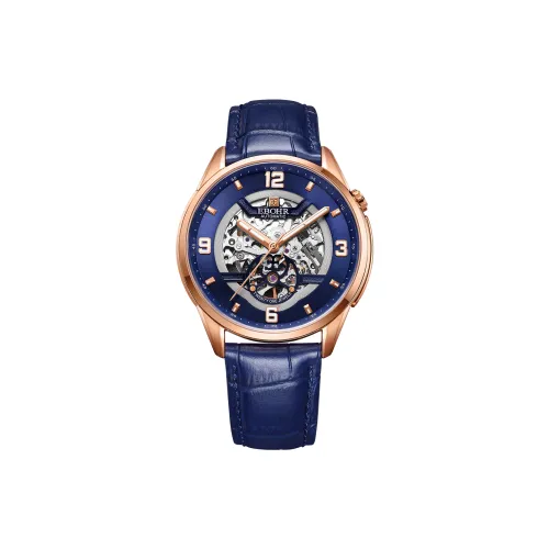 EBOHR Master Collection Механическое устройство Коровья кожа Ремешок Часы Мужские Часы Синий циферблат