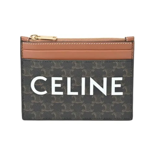 CELINE Холщовая кожа Кошелек для монет Унисекс Коричневый