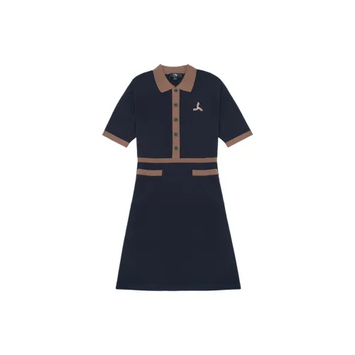 LI NING 1990 Короткий рукав Платье Женское Глубокий синий