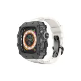 Углеродное волокно | Прозрачный черный каркас | Узор акулы | Фтор резина [Ремешок экрю + черная застежка-бабочка]