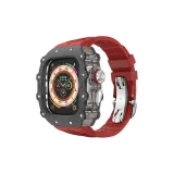 Углеродное волокно | Прозрачный средний каркас | Узор акулы | Флуоресцентная резина [Красный ремешок + Серебряная застежка-бабочка]