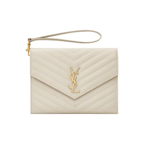 SAINT LAURENT MONOGRAM LEATHER Клатч Стандартный Женский Винтаж Белый