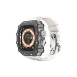 Углеродное волокно | Прозрачный средний каркас | Узор акулы | Фтор резина [Экрю ремень + серебряная застежка-бабочка]