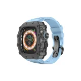 Углеродное волокно | Прозрачный черный средний каркас | Sharkskin фторкаучук [синий ремешок + черная бабочка пряжка]