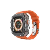 Углеродное волокно | Прозрачный средний каркас | Sharkskin фторкаучук [Оранжевый ремешок + серебряная бабочка пряжка]