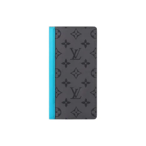 LOUIS VUITTON Brazza Покрытый холст с коровья кожа комбинированный длинный кошелек мужской бирюзовый