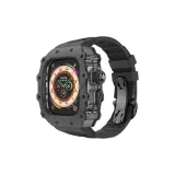 Углеродное волокно | Прозрачный черный средний каркас | Sharkskin Fluoro резина [Черная полоска + Черная бабочка пряжка]