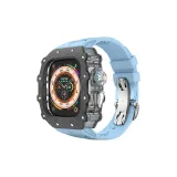 Углеродное волокно | Прозрачный средний каркас | Sharkskin фторкаучук [Синий ремешок + Серебряная бабочка пряжка]